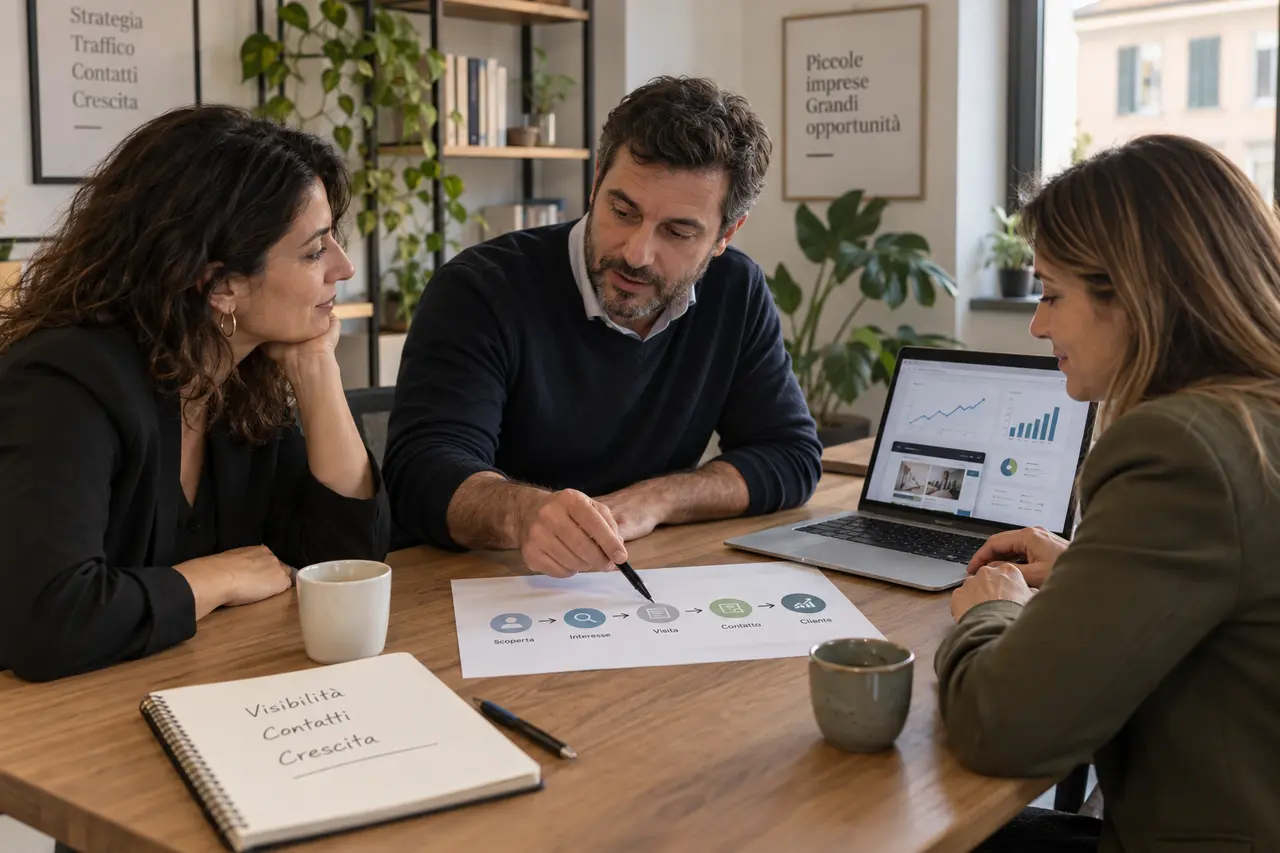 Il team di Milian Marketing illustra a una cliente il percorso dalla scoperta al contatto commerciale